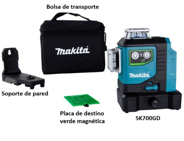 Nivel Láser de 3 Líneas Verdes a Batería 12V Makita SK700GD Autonivelante Cruz Plomada (no incluye batería ni cargador) - Imagen 3