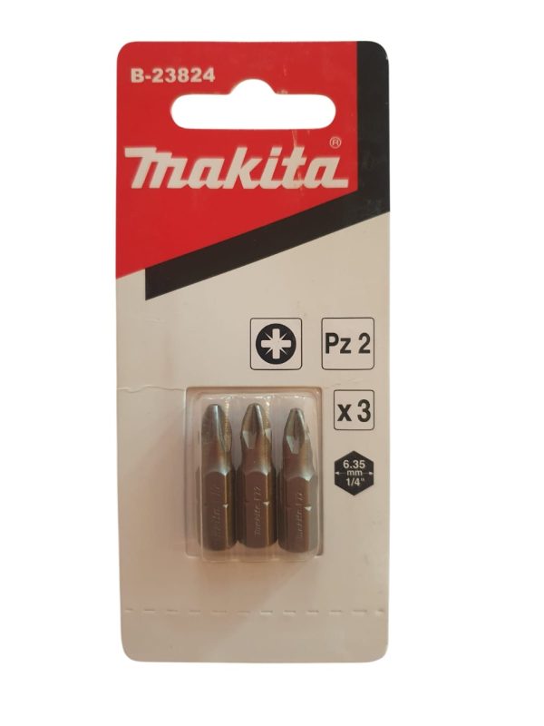 Puntas Pozidrive PZ2 Largo 25mm Makita B-23824 para Atornilladora Encastre Hex 6.35mm(1/4”) (blíster x 3unidades)