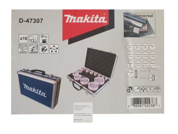 Kit Universal Juego Set de Sierras Copas Bimetálicas Makita D-47307 más 2 adaptadores con maletín de aluminio (16piezas) - Imagen 5