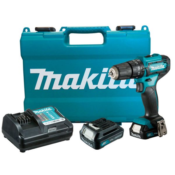 Taladro con Percutor Atornillador a Batería 12V Makita HP333DWYE (incluye 2 Baterías 1.5Ah y 1 cargador con maletín)