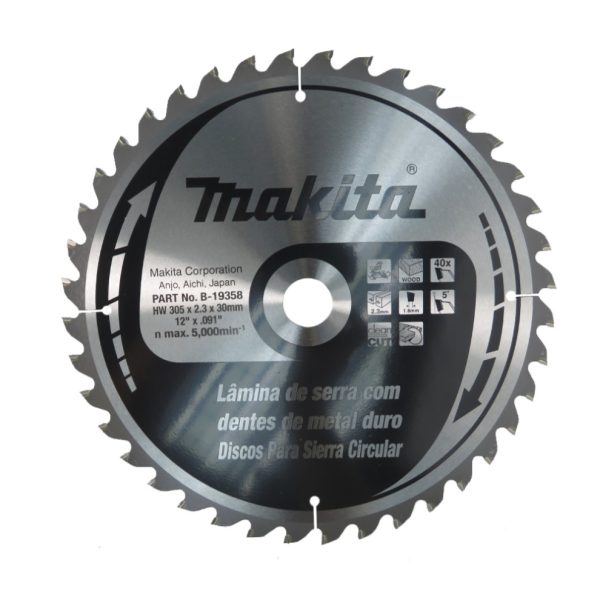 Disco Hoja de Sierra para Madera Makita B-19358 305mm x 30mm x 40D para Sierras Ingletadoras